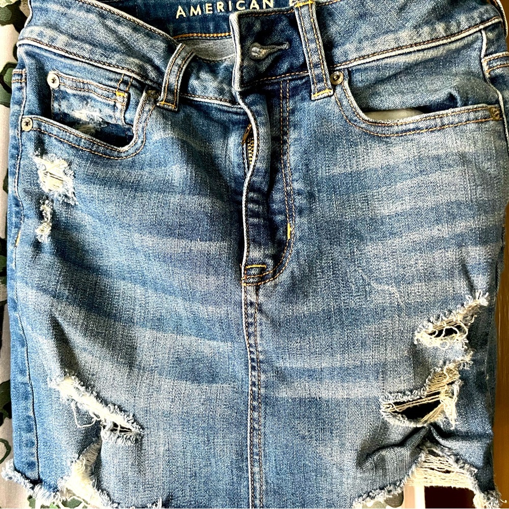 Hi Rise Denim Mini Skirt. AE size 4.